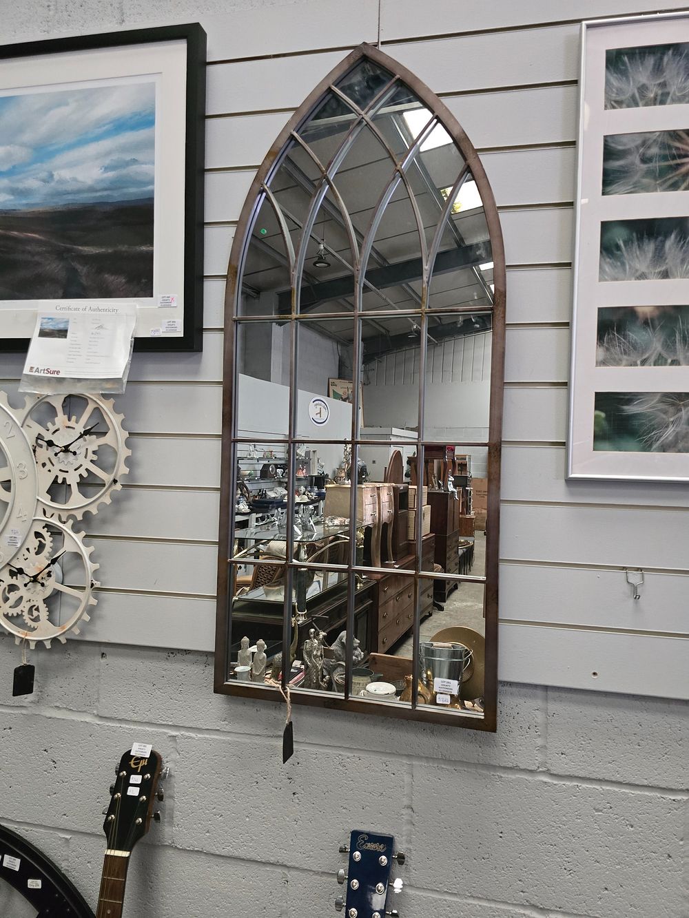 Lot 291: 1 X INDUSTRIAL METAL STYLE CHURCH WINDOW MIRROR...