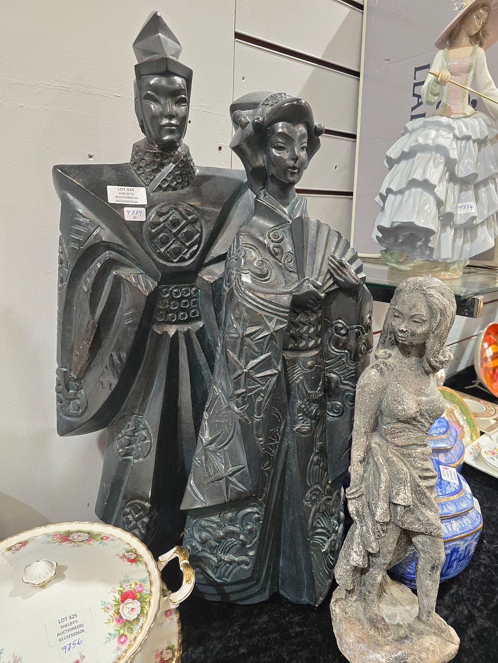 Lot 426: 2 X LARGE ORIENTAL PLASTER CAST FIGURES WITH...
