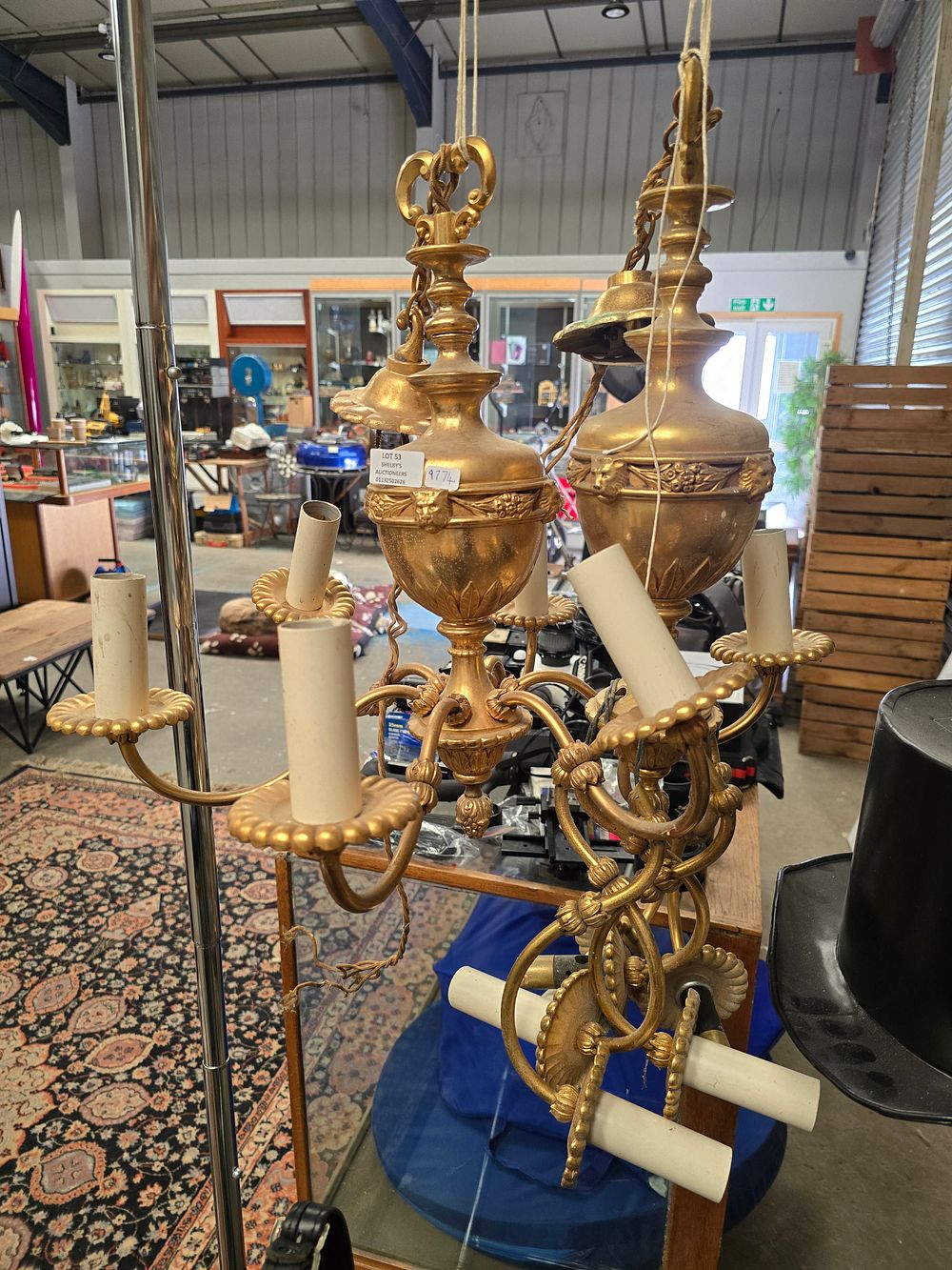 Lot 53: 2 X BRASS CEILING LIGHT FIXTURES