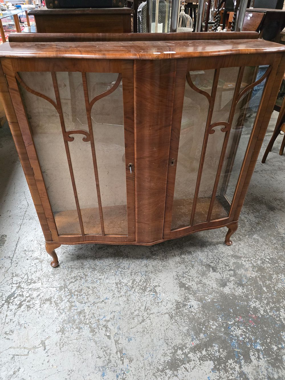 Lot 63: 1 X 1950S BOW FRONT CHINA DISPLAY CABINET...
