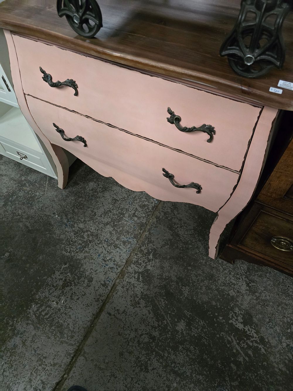 Lot 94: 1 X PINK AND WOODEN PAINTED TWO DRAWER...