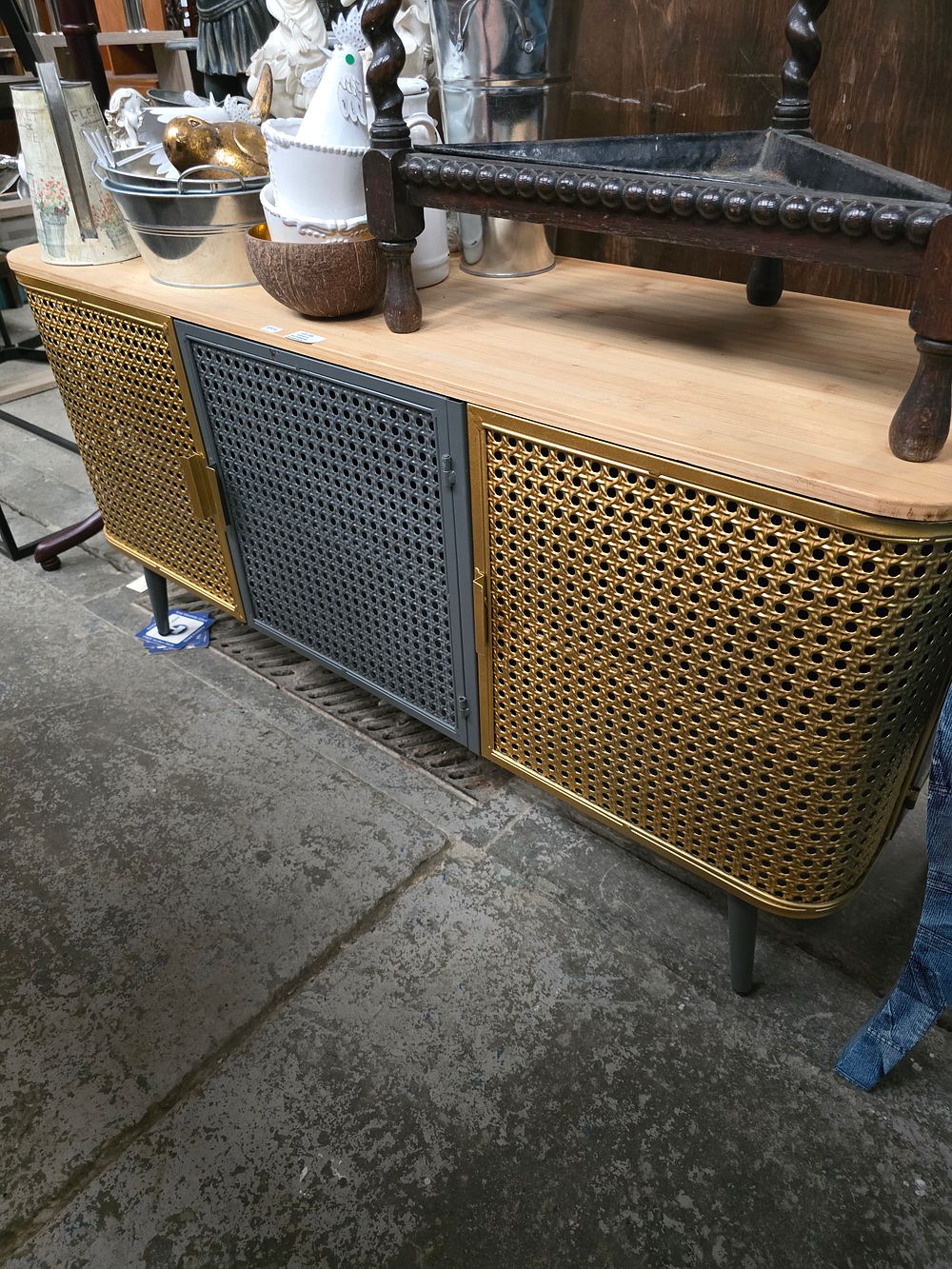 Lot 105: 1 X METAL AND WOODEN INDUSTRIAL STYLE SIDEBOARD...