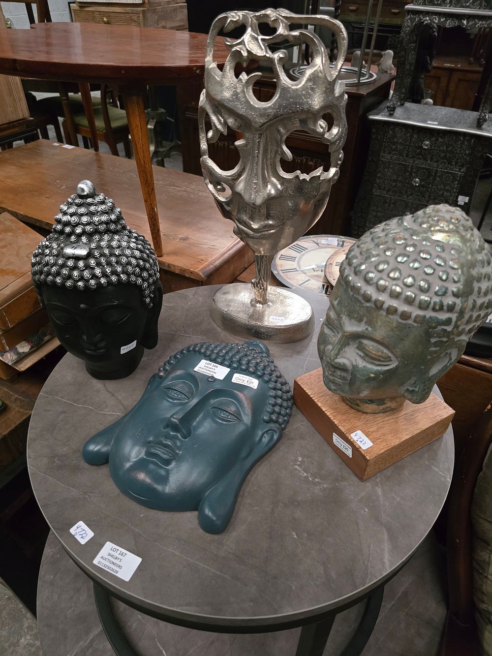 Lot 166: 3 X VARIOUS BUDDAH HEADS WITH METAL OPERA...