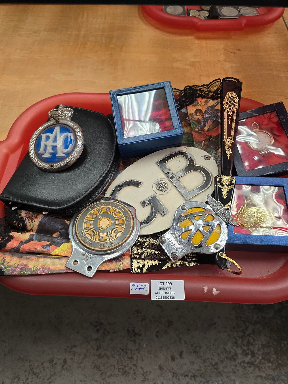 Lot 299: 1 X TRAY CONTAINING VARIOUS VINTAGE CAR SIGNS...