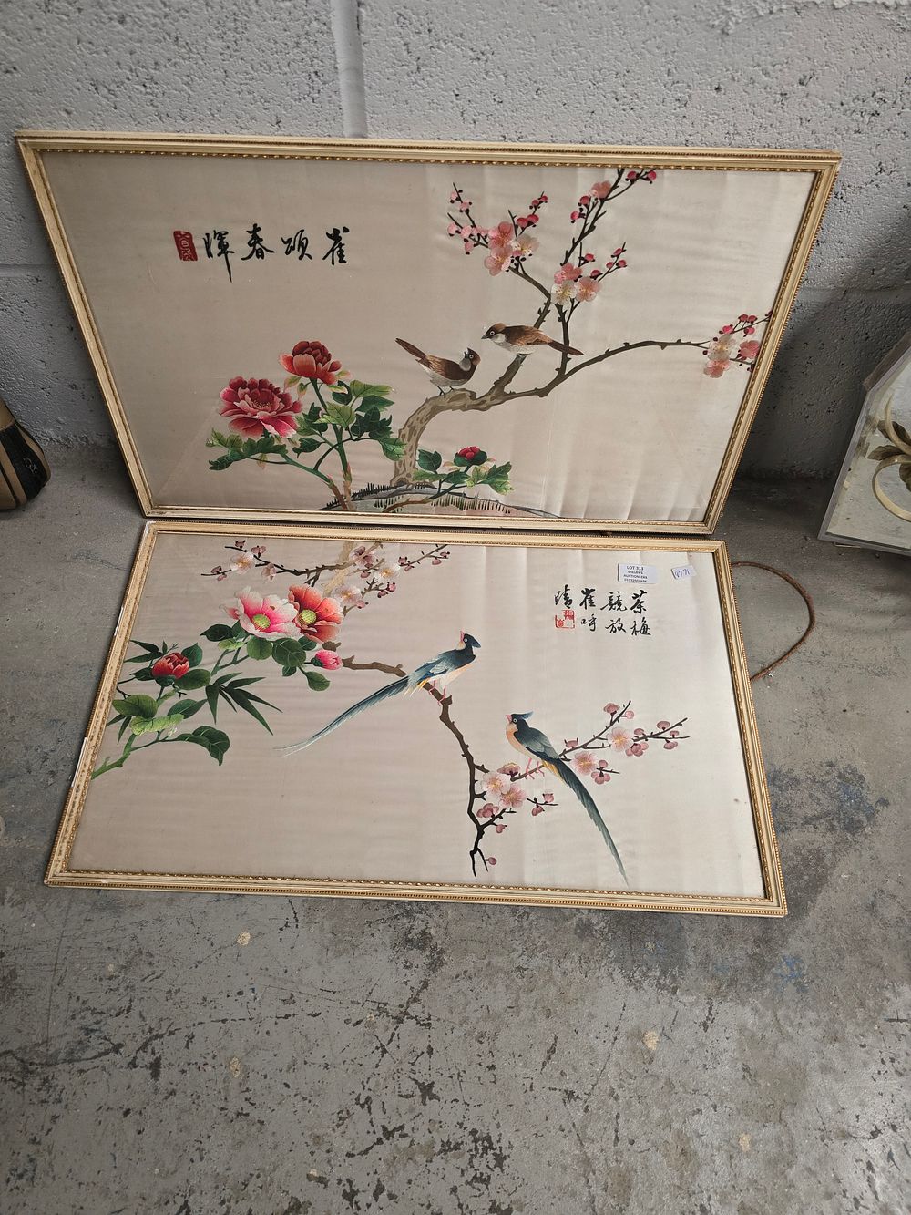 Lot 313: 2 X SMALL ORIENTAL FRAMED SILK EMBROIDERYS