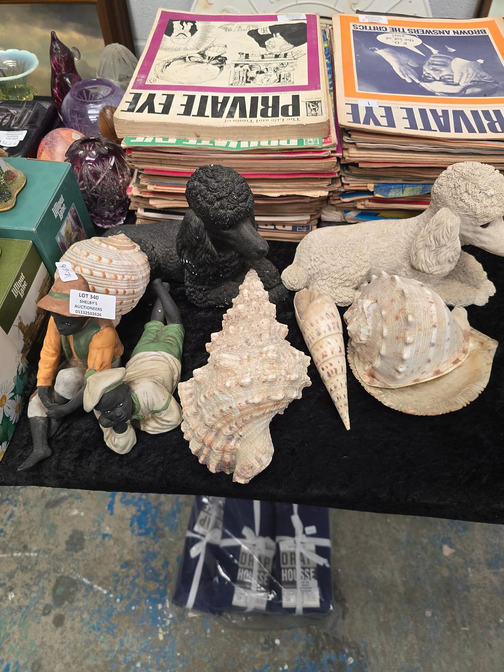Lot 340: SELECTION OF LARGE SHELLS WITH POTTERY WARE ITEMS