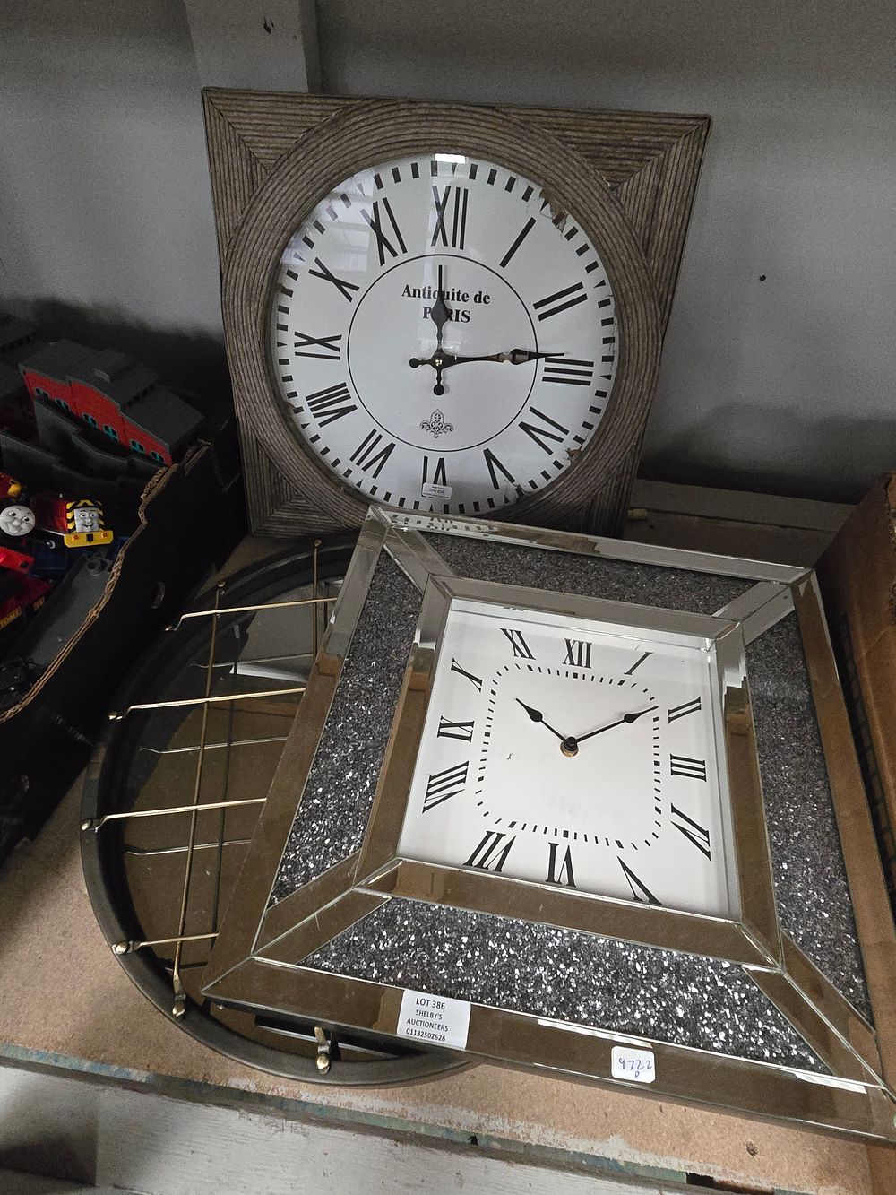 Lot 386: 2 X NEW WALL CLOCKS WITH WALL MIRROR