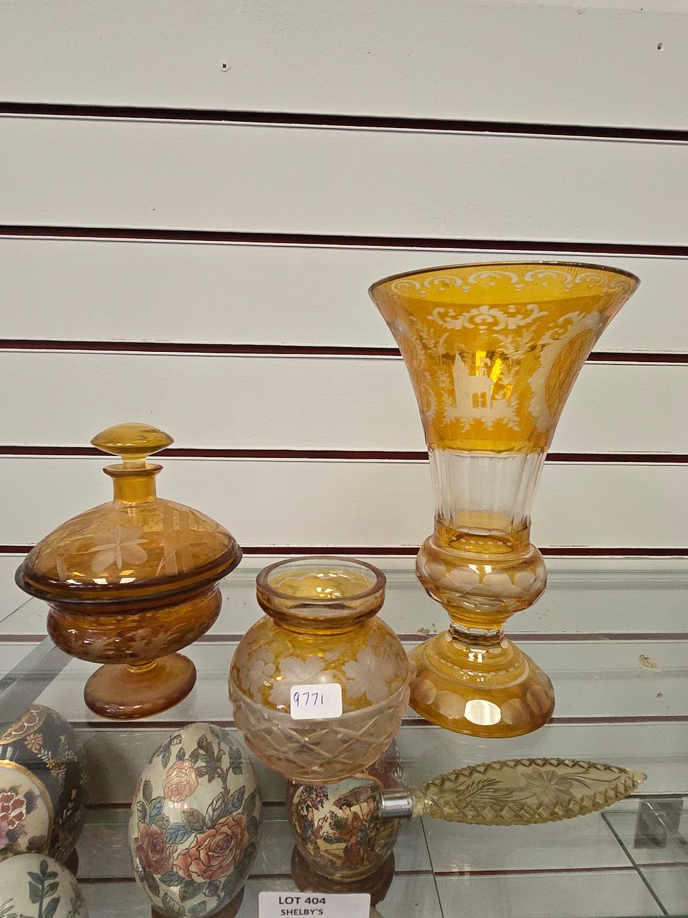 Lot 404: 3 X VARIOUS AMBER BOHEMIA STYLE GLASS WARE...