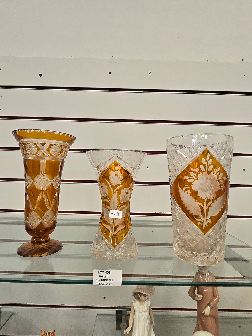 Lot 408: 3 X PIECES OF AMBER BOHEMIA STYLE CRYSTAL...