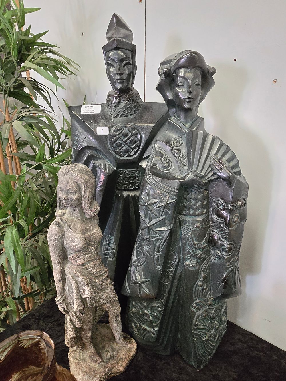 Lot 415: 2 X LARGE ORIENTAL PLASTER CAST FIGURES WITH...