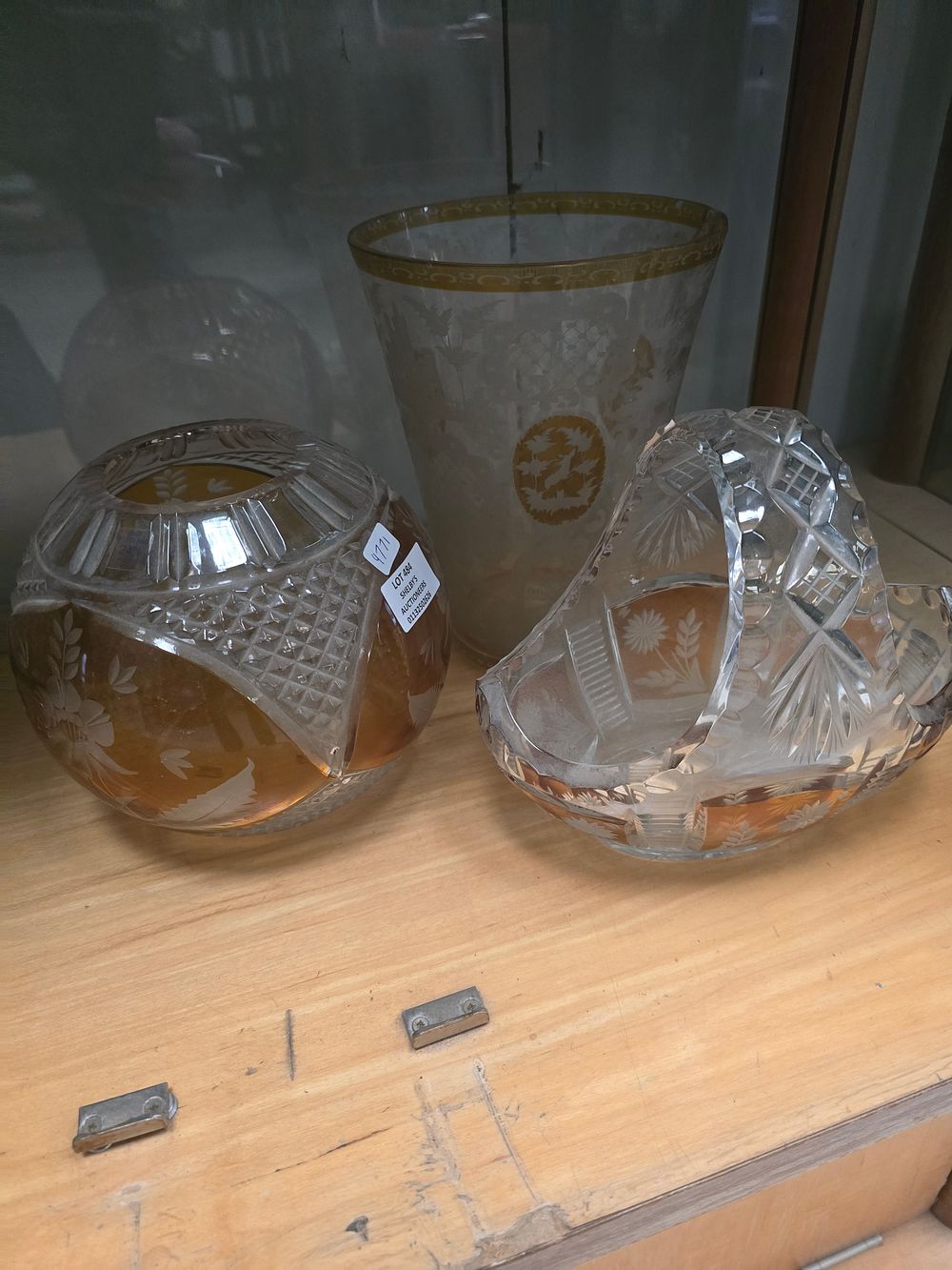 Lot 484: 3 X PIECES OF LEADED AMBER CRYSTAL WARE...