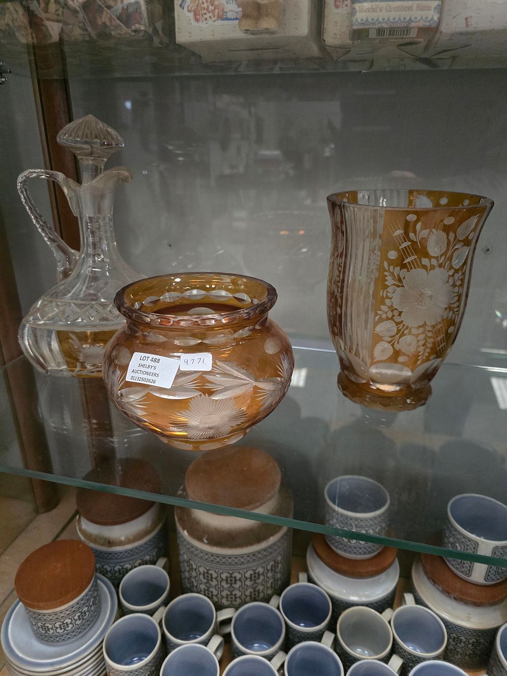 Lot 488: 3 X LARGE PIECES OF AMBER LEAD CRYSTAL...