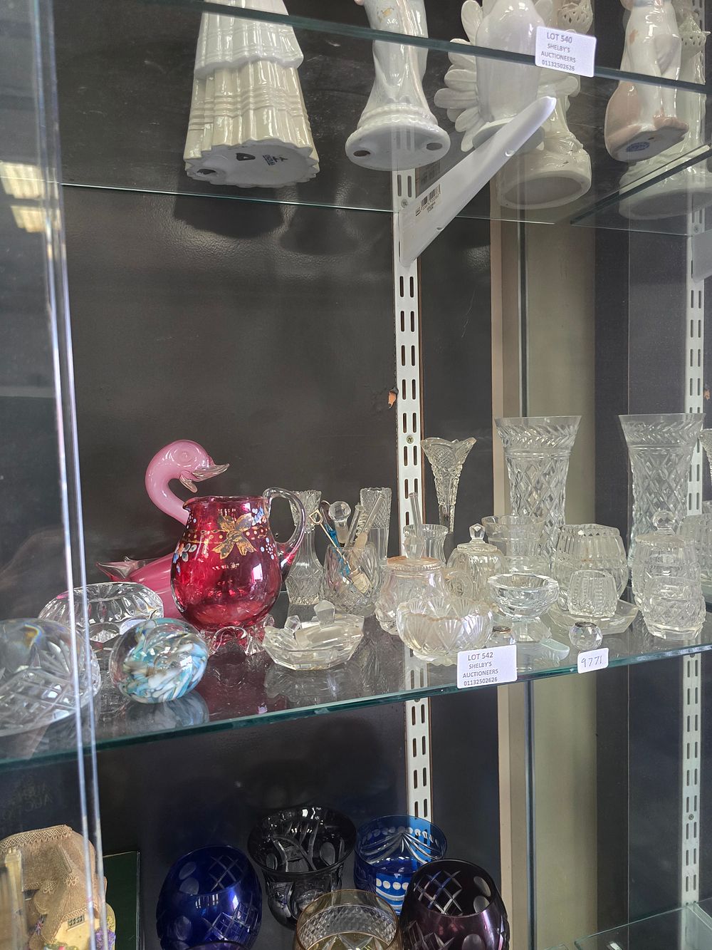 Lot 542: SELECTION OF GLASS WARE ITEMS VASES PAPERWEIGHTS ETC