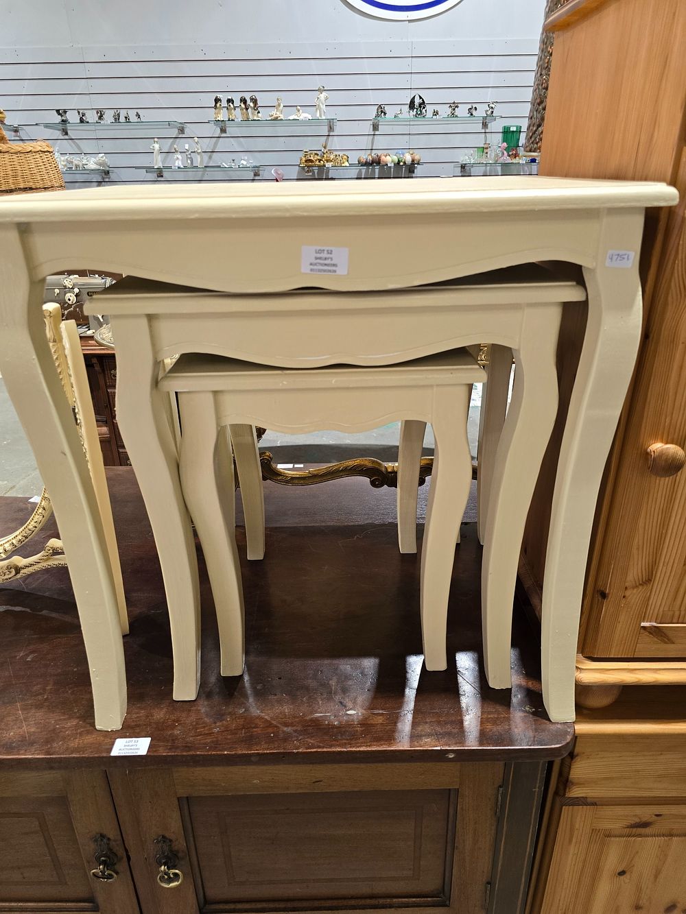 Lot 52: NEST OF 3 PAINTED TABLES