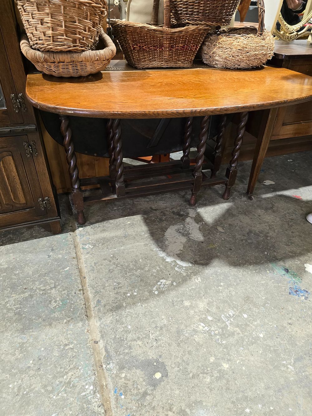 Lot 56A: 1 X OAK BARLEY TWIST GATE LEG DINING...