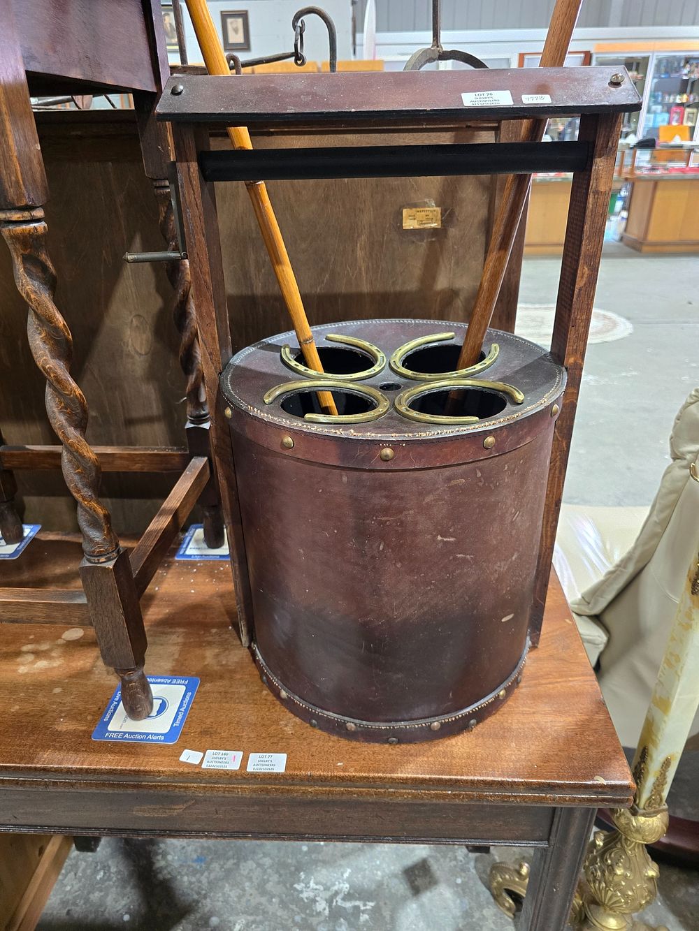 Lot 76: 1 X WALKING STICK HOLDER LEATHER AND WOOD