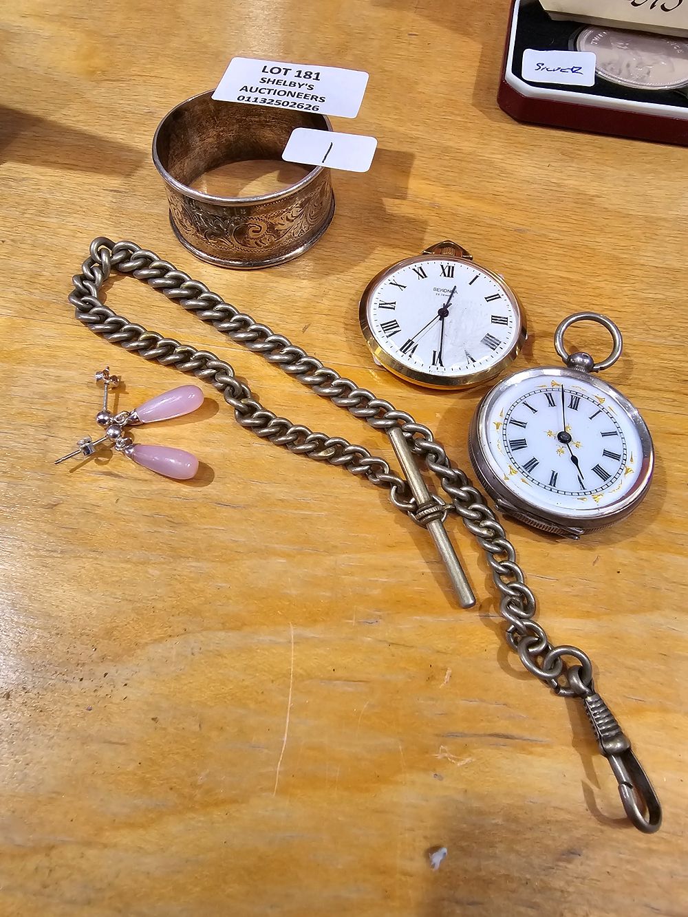Lot 181: 1 X SILVER FOB WATCH WITH METAL ALBERT...