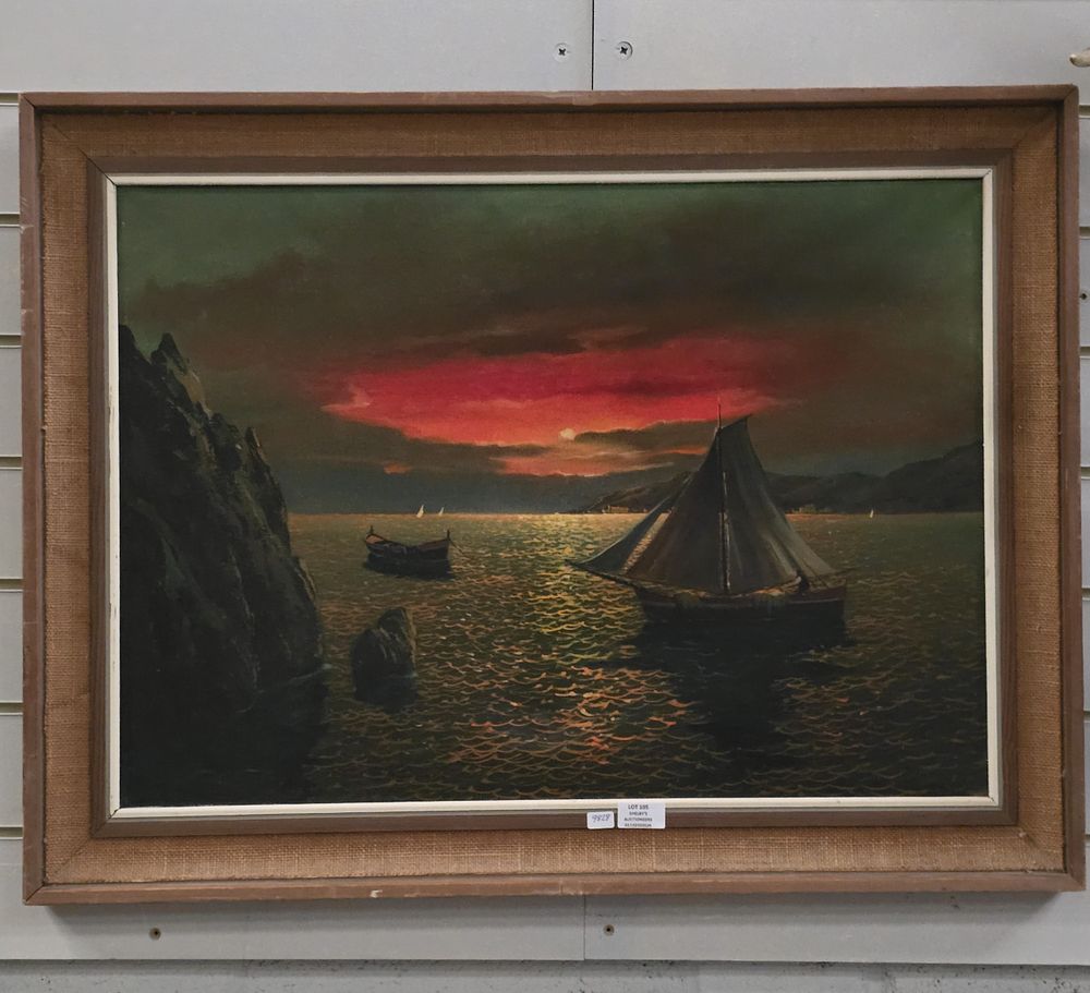 Lot 105: 1 X EUROPEAN COVE BOAT SCENE ACRYLIC ON...