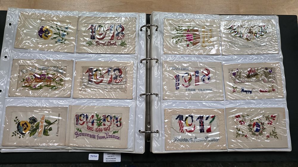 Lot 128: APPROX 58 WW1 EMBROIDERY POST CARDS