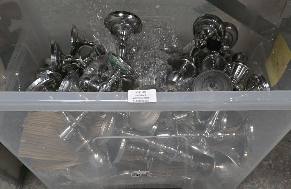 Lot 181: 1 X BOX CONTAINING PLATED WARE WEDDING TABLE...