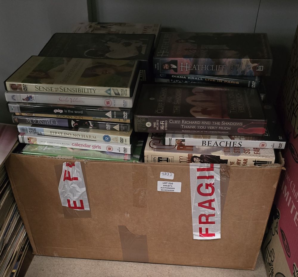 Lot 210: 1 X BOX CONTAINING VHS VIDEOS AND DVDS