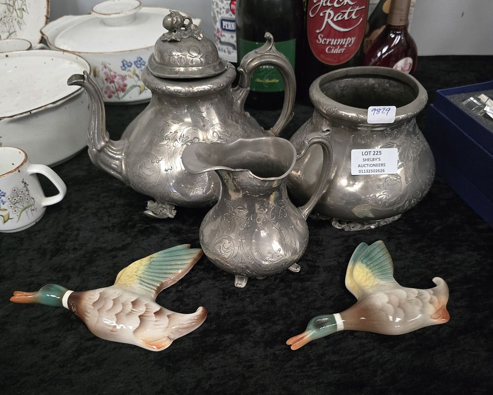 Lot 225: 2 X POTTERY FLYING DUCKS WITH SILVER PLATED...