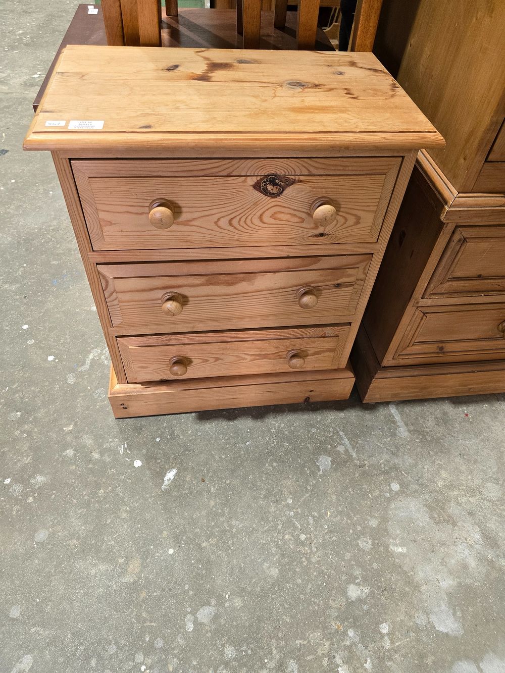 Lot 52: 1 X PINE 3 DRAWER BEDSIDE