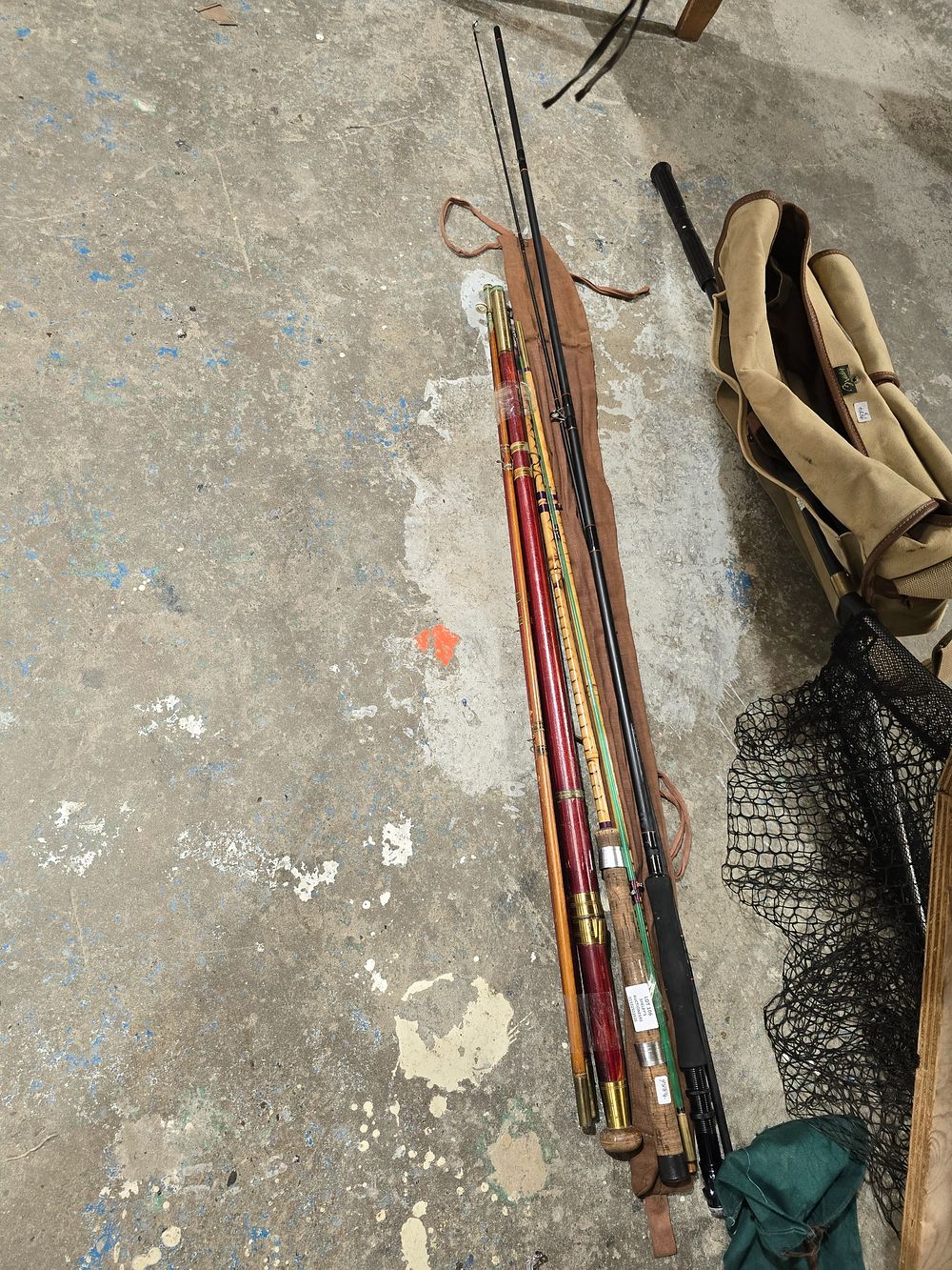Lot 106: 3X VARIOUS FISHING RODS METAL CANE ETC
