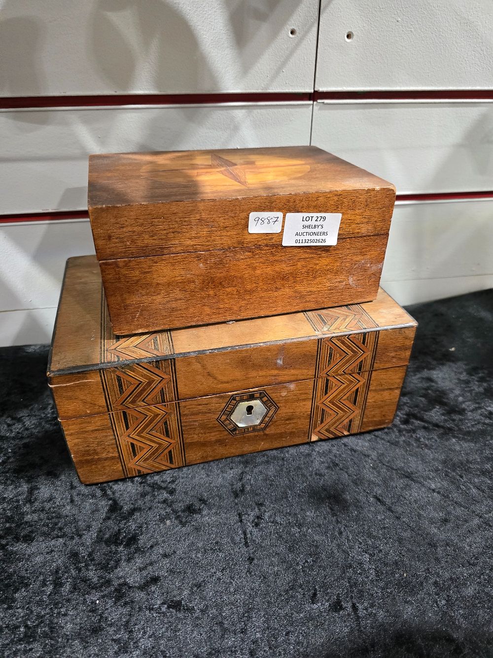 Lot 279: 2 X INLAID MARQUETRY SEWING BOXES