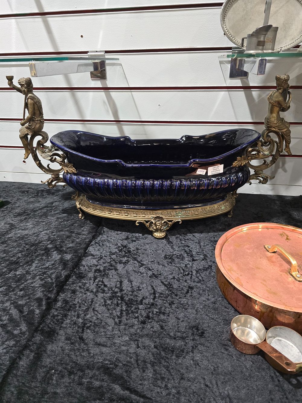 Lot 282: 1 X LARGE POTTERY AND BRASS TABLE CENTER...