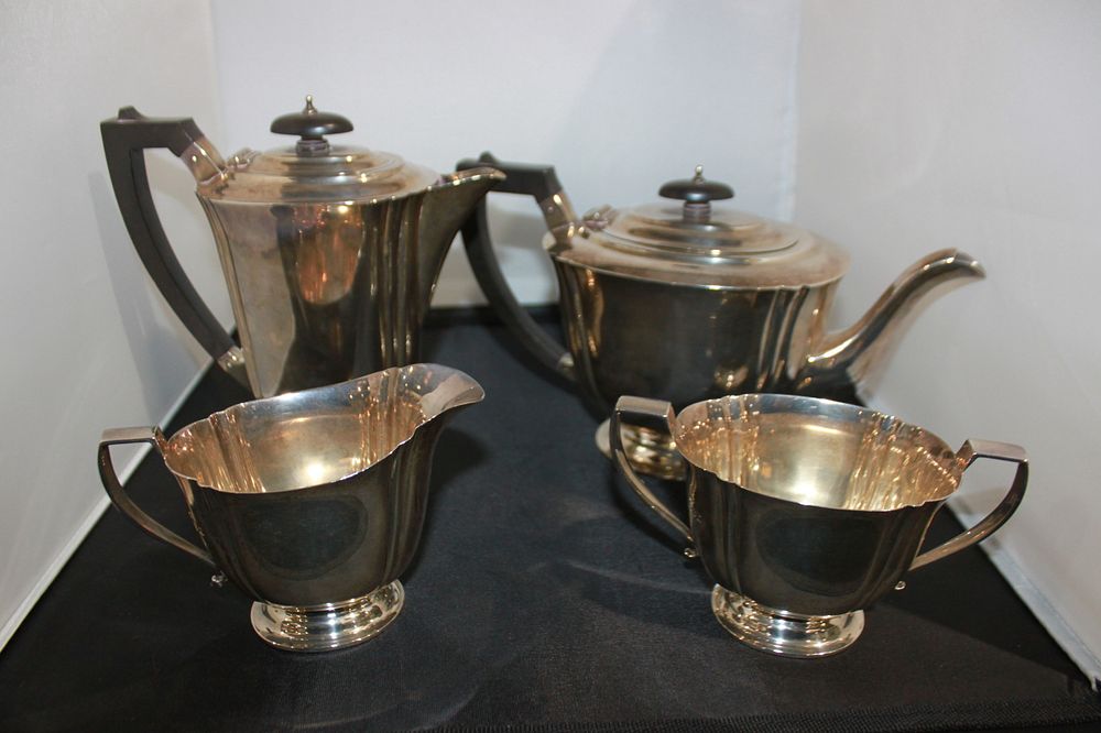 Lot 346: 4 PIECE SILVER TEA SERVICE SET TEA POT...
