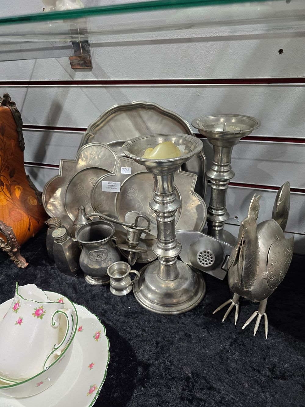 Lot 365: SELECTION OF PEWTER WARE ITEMS CANDELABRA ETC