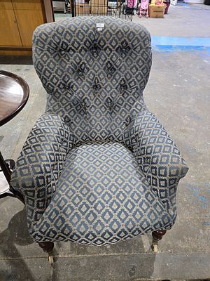 1 X VICTORIAN BLUE UPHOSTERY ARM CHAIR