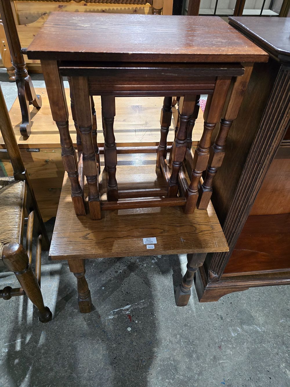 Lot 41: 1 X NEST OF OAK TABLES WITH OAK...