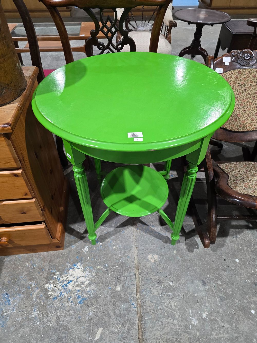 Lot 51: 1X GREEN PAINTED VICTORIAN OCCASSIONAL TABLE
