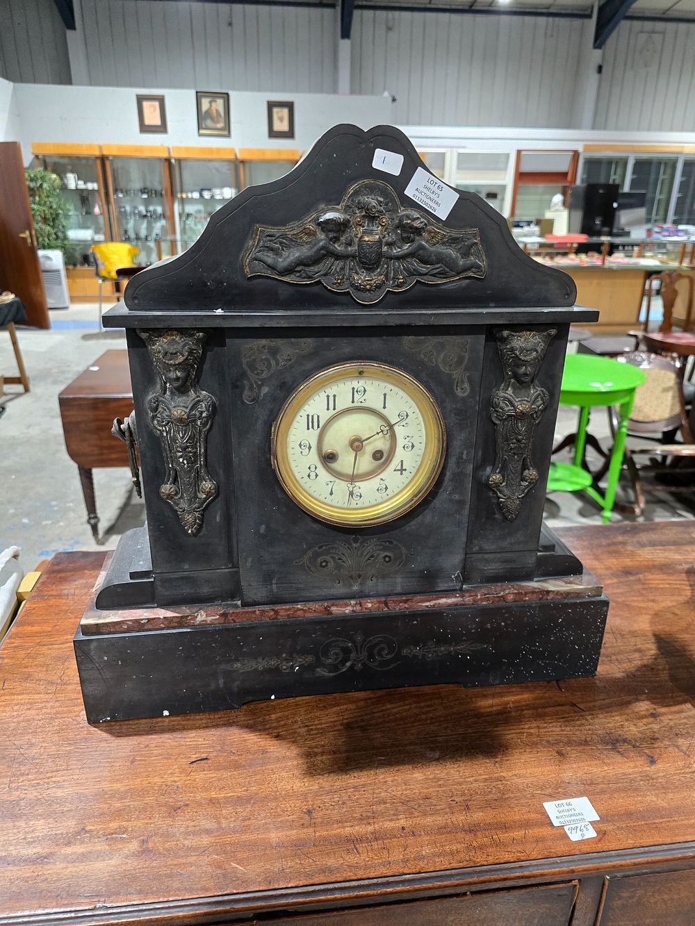 Lot 65: 1 X VICTORIAN MARBLE AND SLATE MANTLE CLOCK