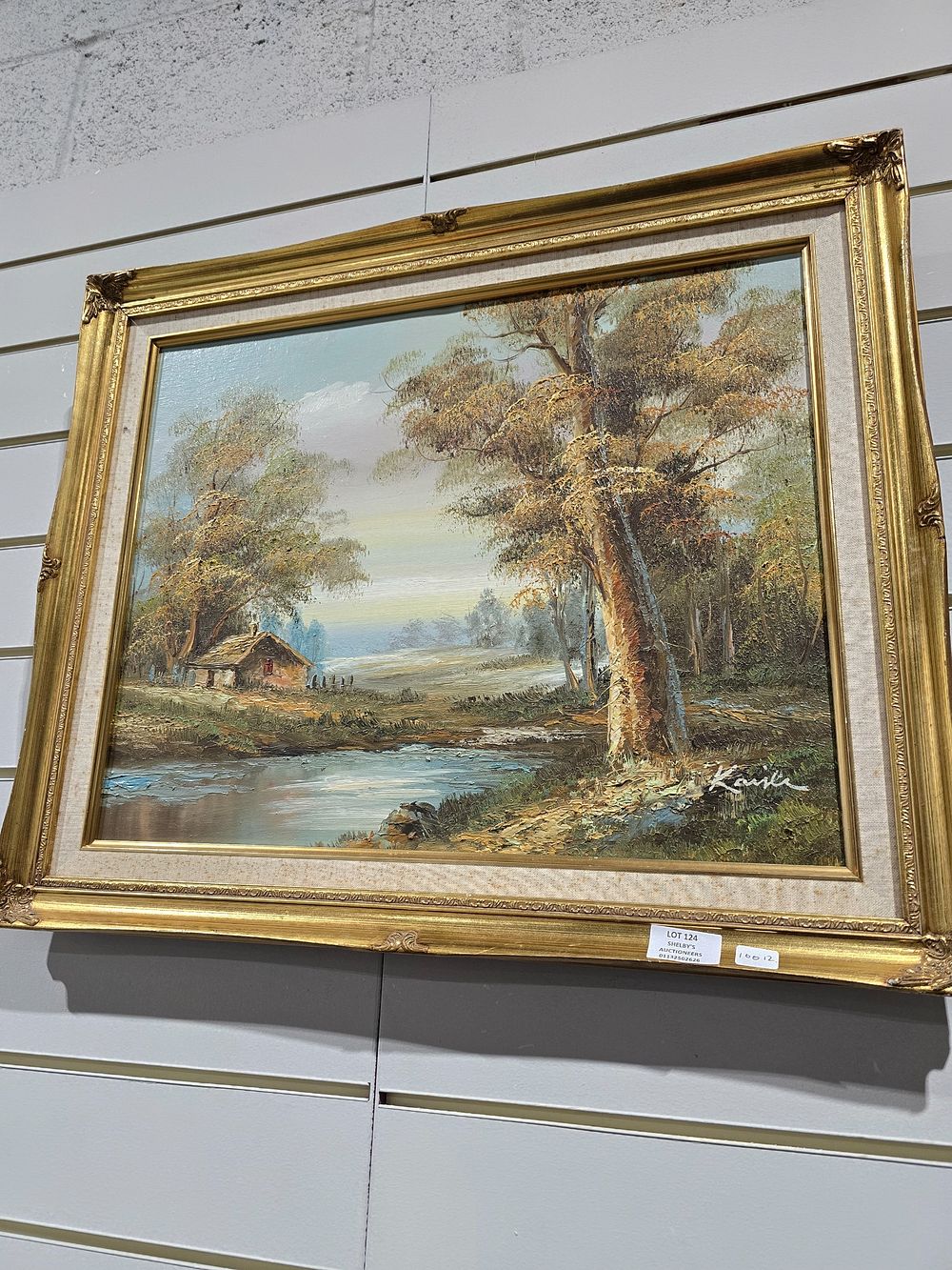 Lot 124: 1 X ACRYLIC ON CANVAS WOODLAND LODGE SCENE...