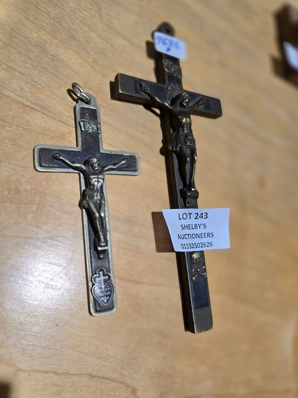 Lot 243: 1 X BRONZE CRUCIFIX WITH WHITE METAL SMALL...