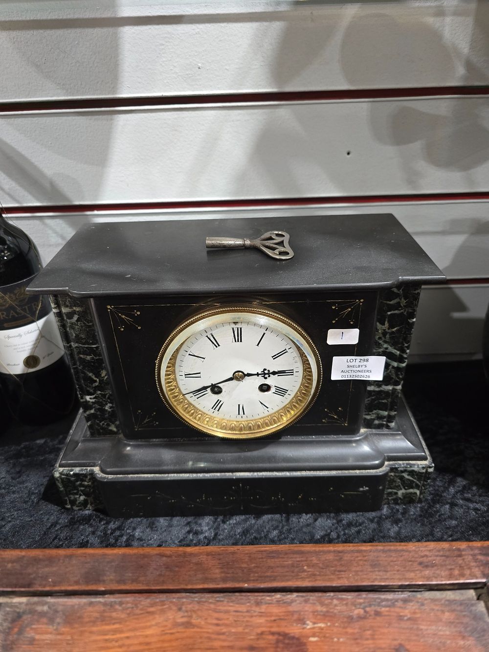Lot 298: 1 X FRENCH SLATE 8 DAY MANTLE CLOCK
