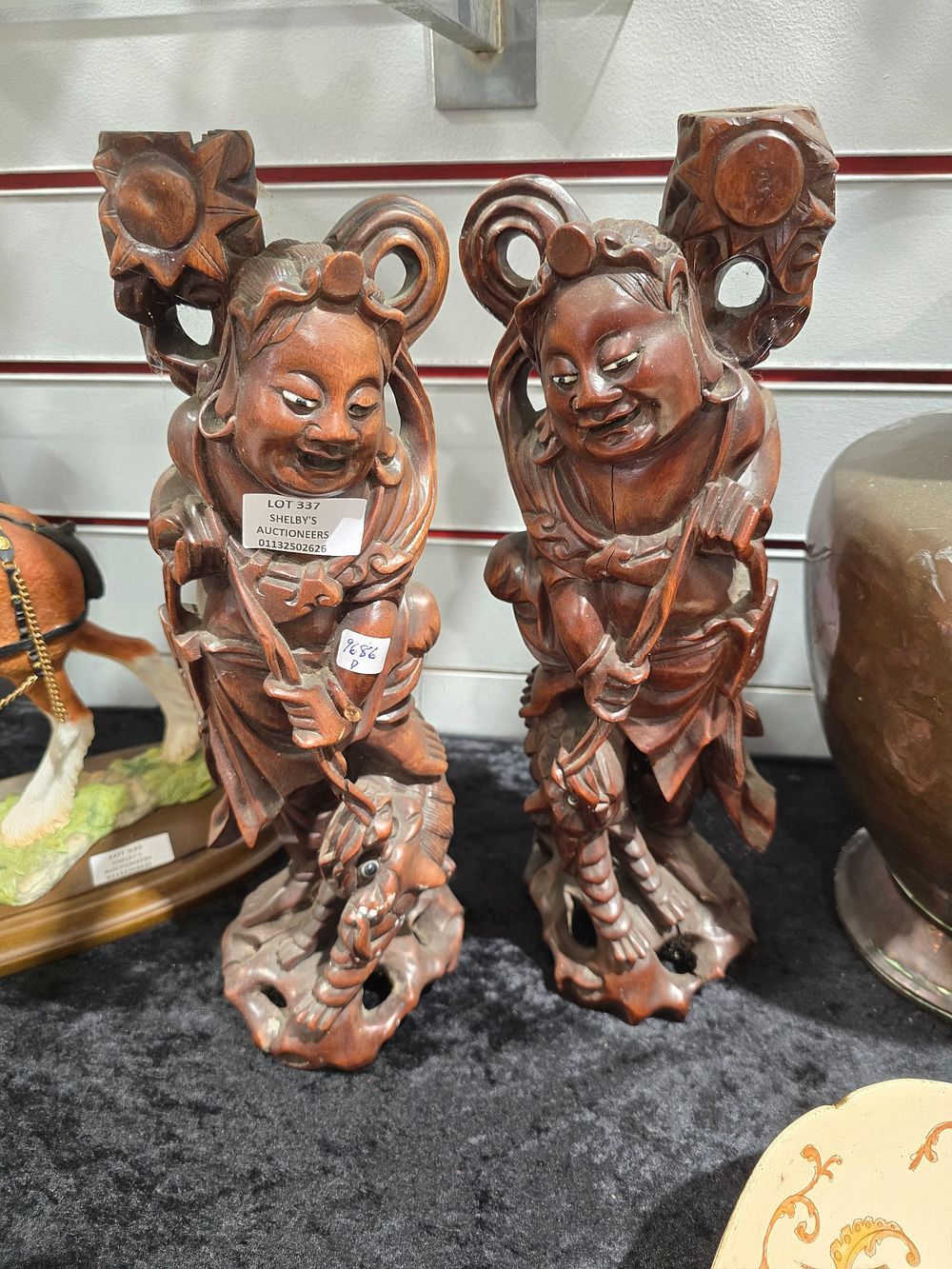 Lot 337: 1 X PAIR OF ORIENTAL CARVED DETAIL CANDLE...