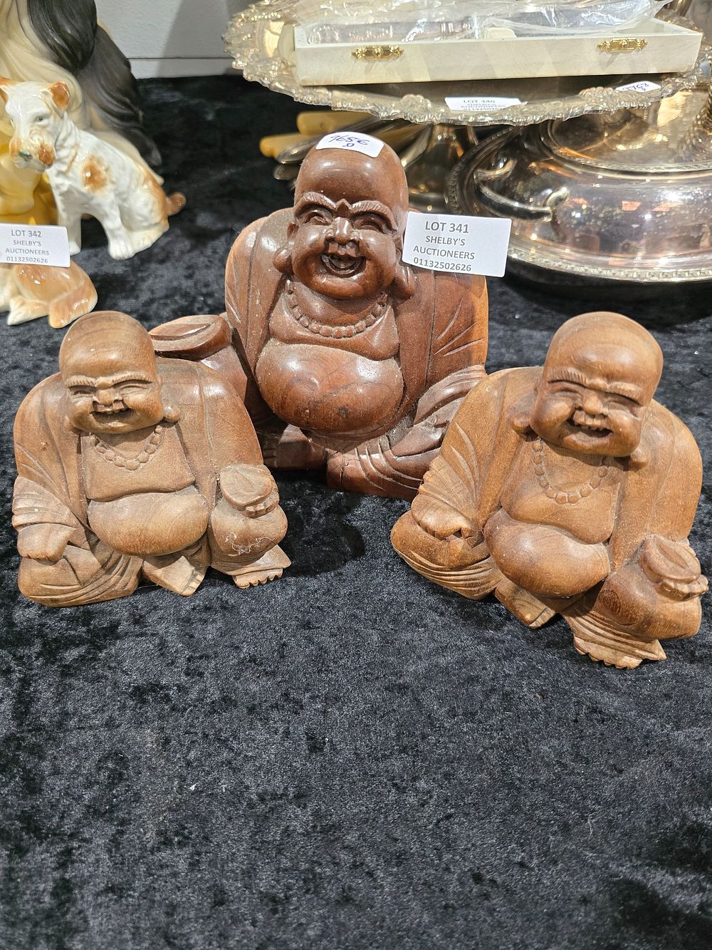 Lot 341: 3 X VARIOUS WODDEN ORIENTAL GOOD FORTUNE FIGURES
