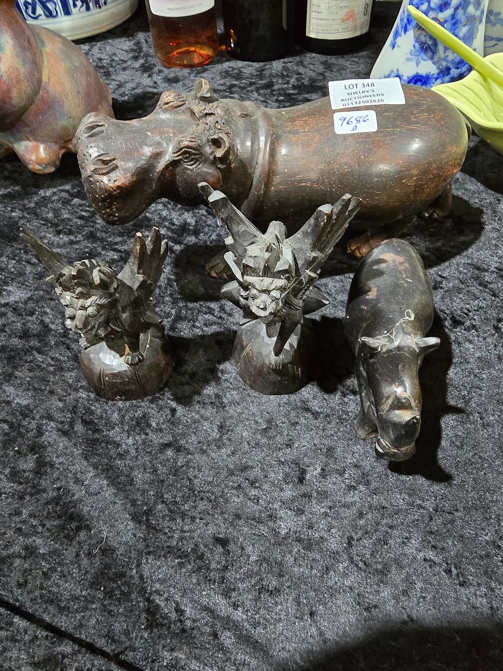 Lot 348: 4 X VARIOUS WOODEN CARVED DETAIL FIGURINES HIPPO...