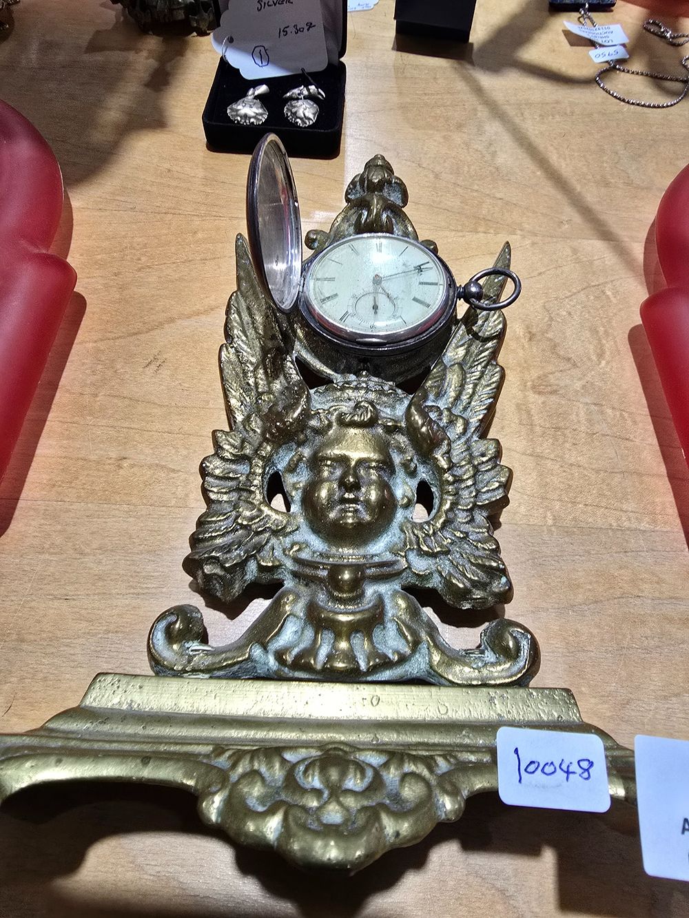 Lot 193: 1 X BRASS POCKET WATCH HOLDERWITH SILVER FULL...