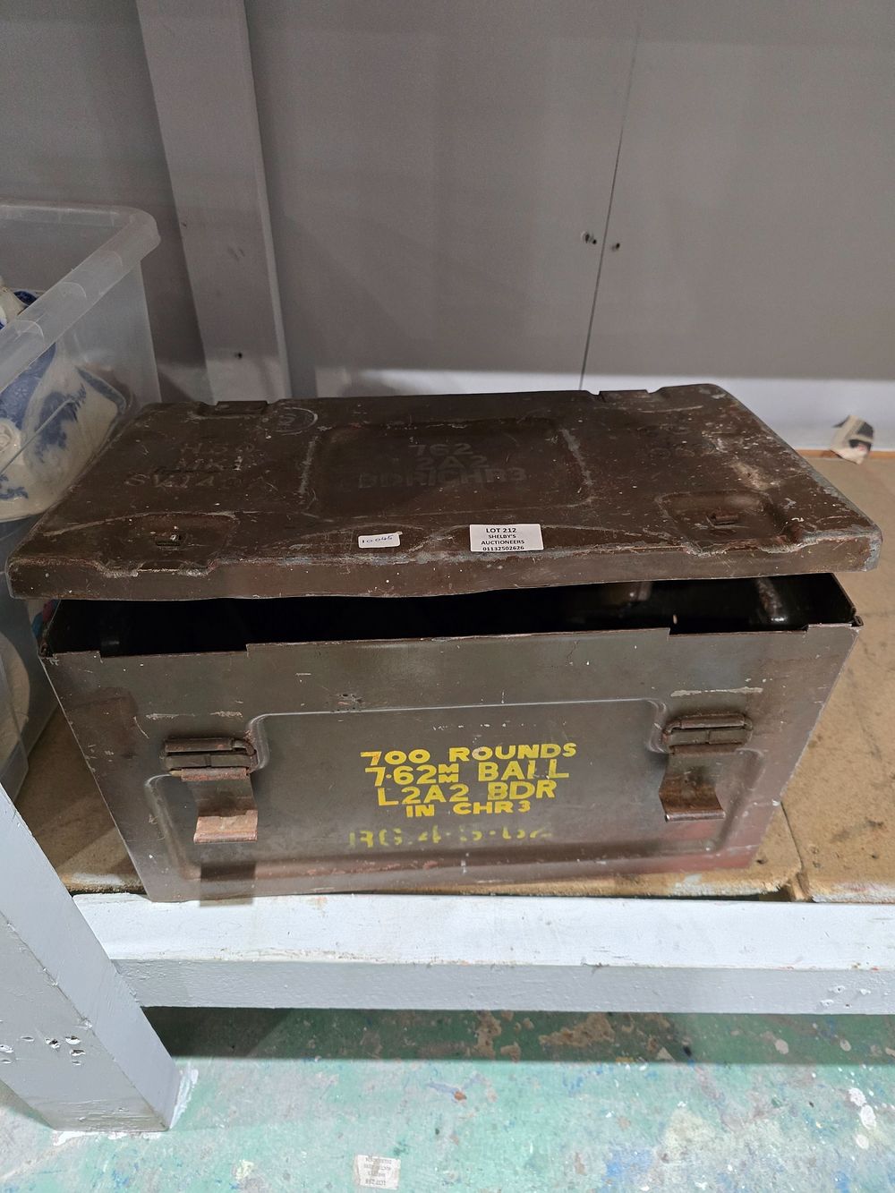 Lot 212: 1 X MILLITARY METAL ROUNDS BOX WITH VARIOUS...
