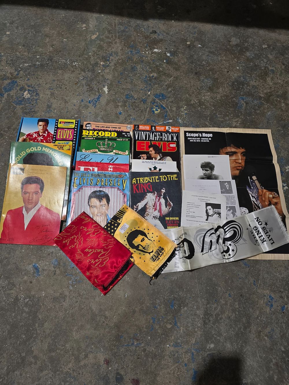Lot 243: SELECTION OF ELVIS PRESLEY MEMORBILIA WITH SCARF