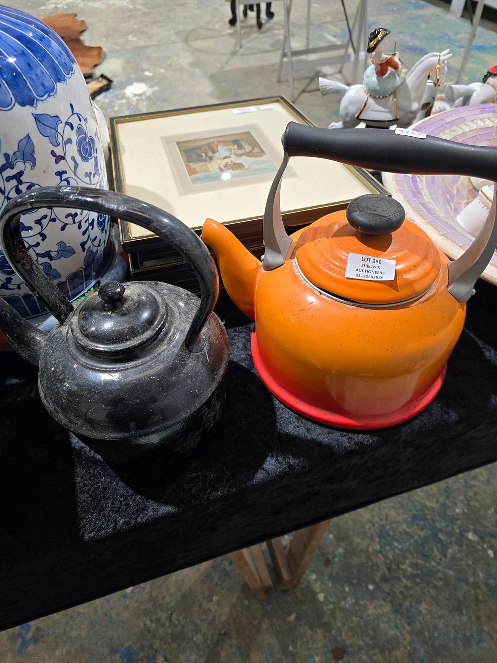 Lot 258: 2 X VINTAGE ENAMEL KETTLES