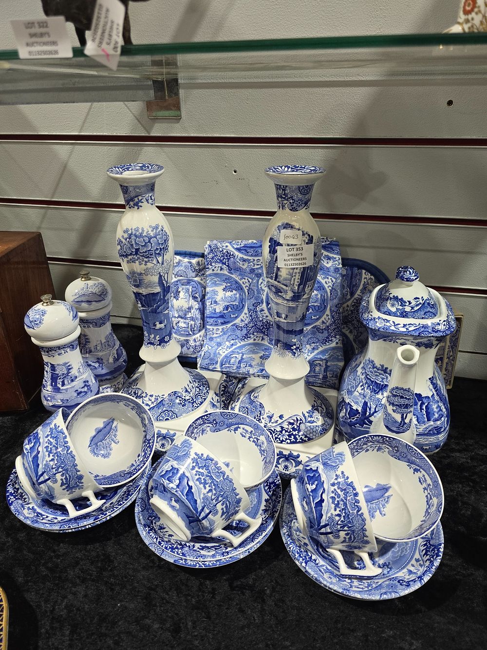 Lot 353: SELECTION OF LARGE SPODE POTTERY WARE CANDLE STICKS...
