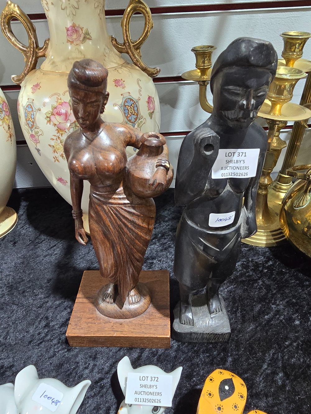 Lot 371: 2 X WOODEN CARVED DETAIL FIGURES