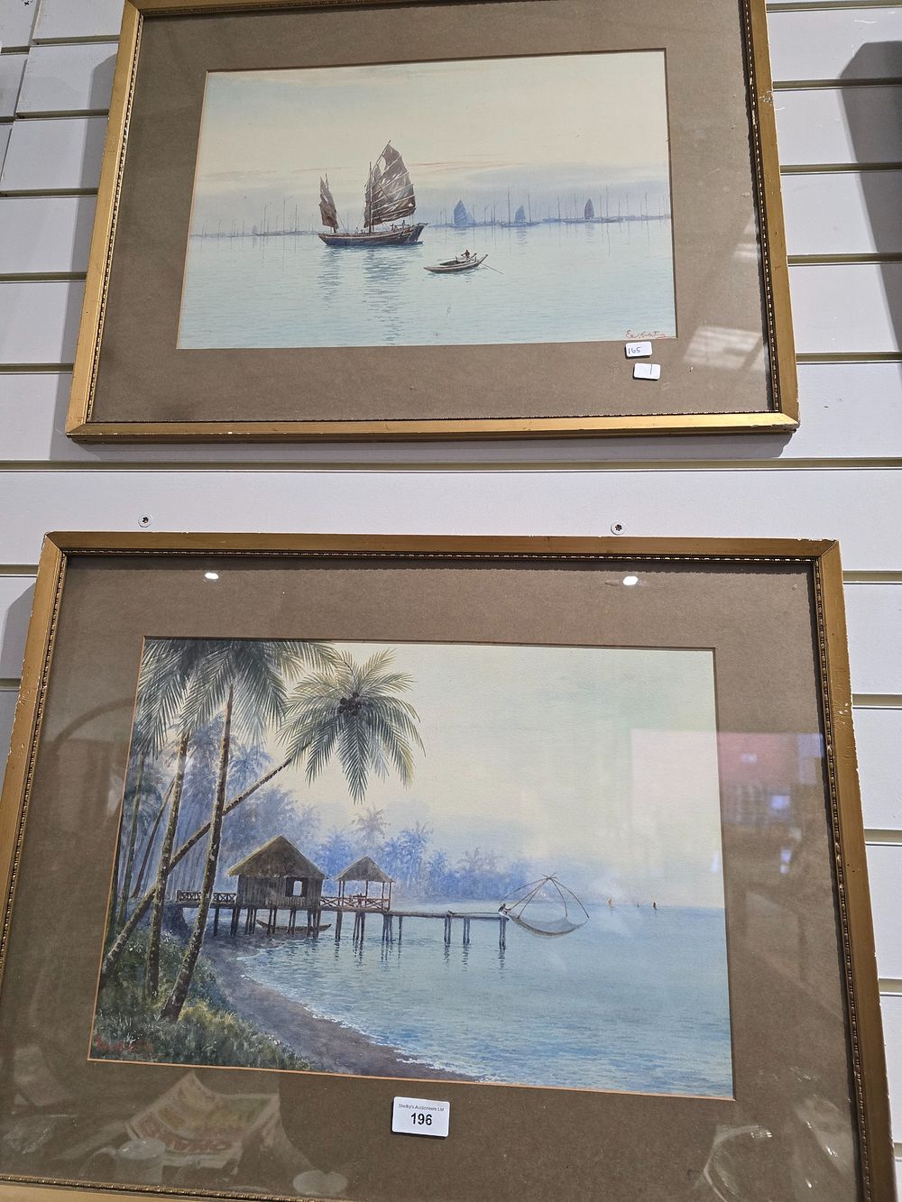 Lot 196: 2 X ORIENTAL BOAT SCENE WATER COLOURS UNKNOWN...