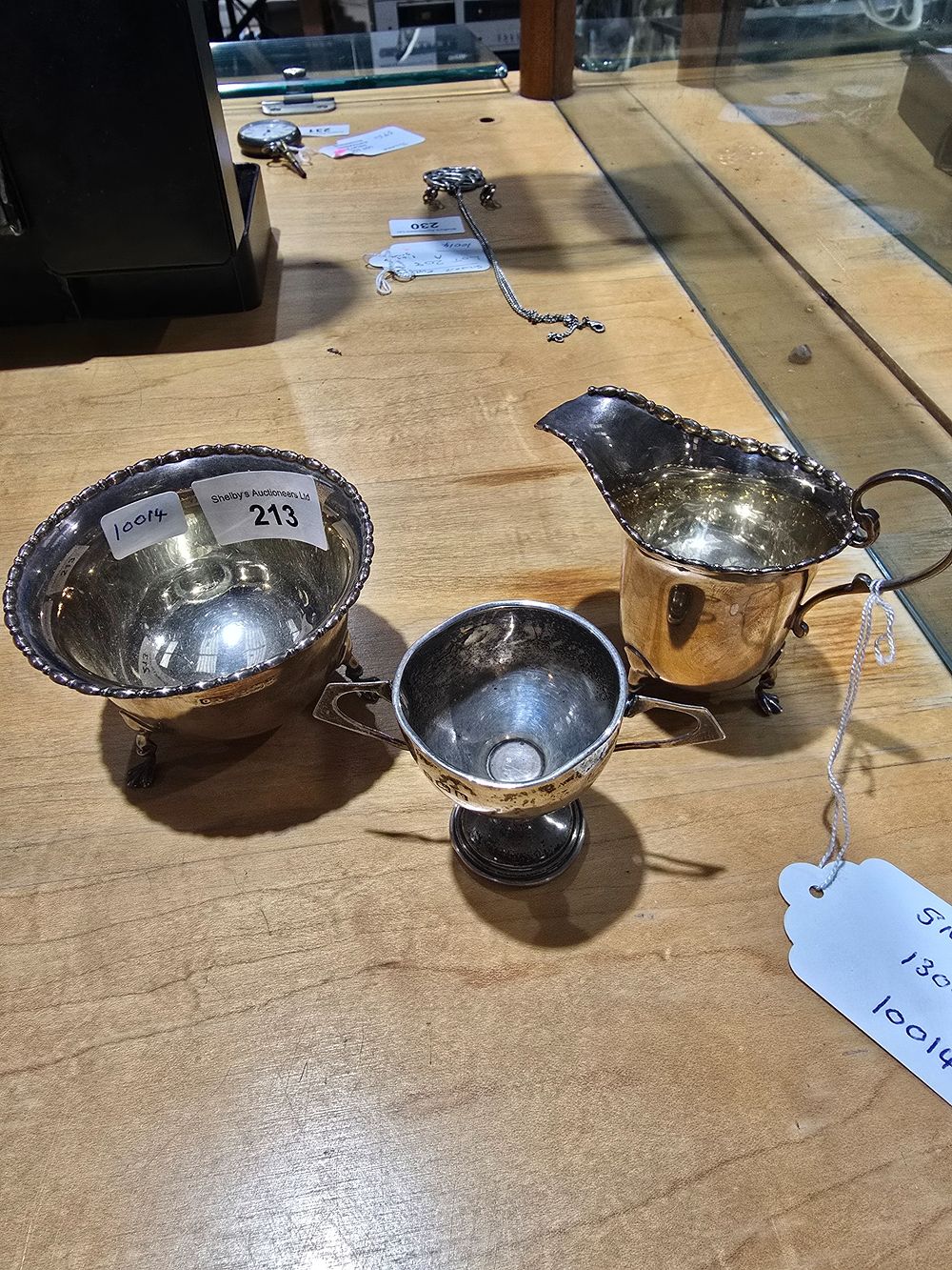 Lot 213: 3 X VARIOUS PIECES OF SILVER WARE CREAM...